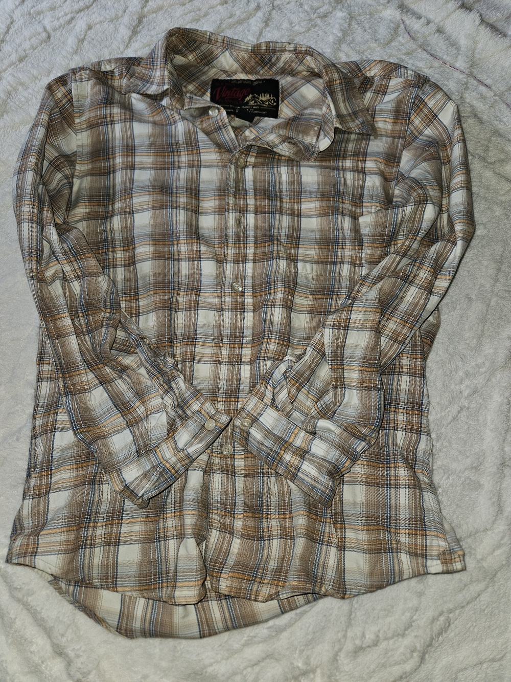 Old Navy Brown and White Plaid Button-Down Shirt